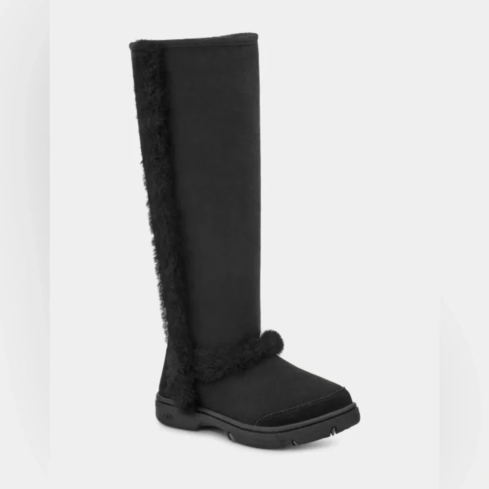 UGG | Sunburst Extra Tall Suede Shearling Boots In Black NEW